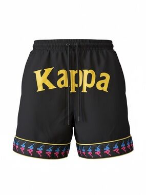 Kappa Black Shorts with Yellow Logo and Multicolor Hem